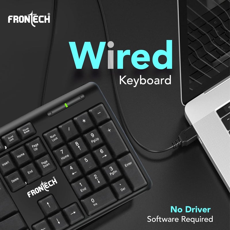 FRONTECH Wired Keyboard | Membrane Keys with Retractable Stands | USB Plug & Play | Ergonomic & Comfortable Design | 1 Year Warranty (FT-1672, Black) - Image 2