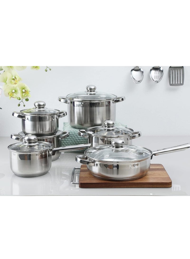 Wilson طقم أواني طهي من الفولاذ المقاوم للصدأ مكون من 12 قطعة من ويلسون، مقلاة وكسرولة ومقلاة شديدة التحمل بمقبض من الفولاذ المقاوم للصدأ - Image 4