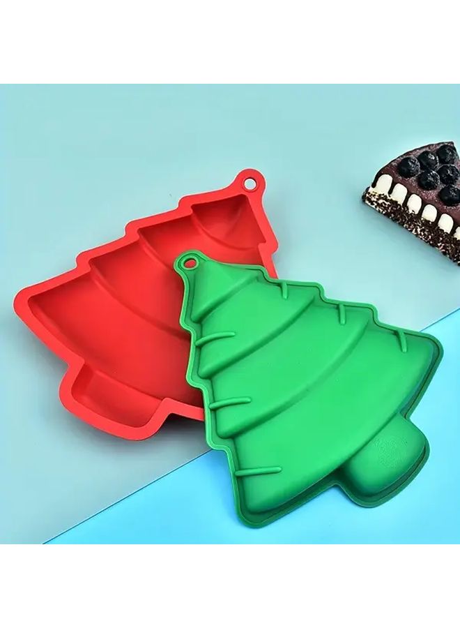 Red Christmas Tree Cake Mold Non Stick Silicone Baking Pan Star Round Edges Easy Release - Image 1