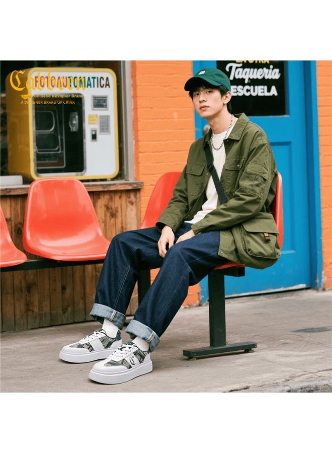 Cabbeen Men's Shoes New Simple Casual Fashion Versatile Sports Sneakers Green/off-white Size 38