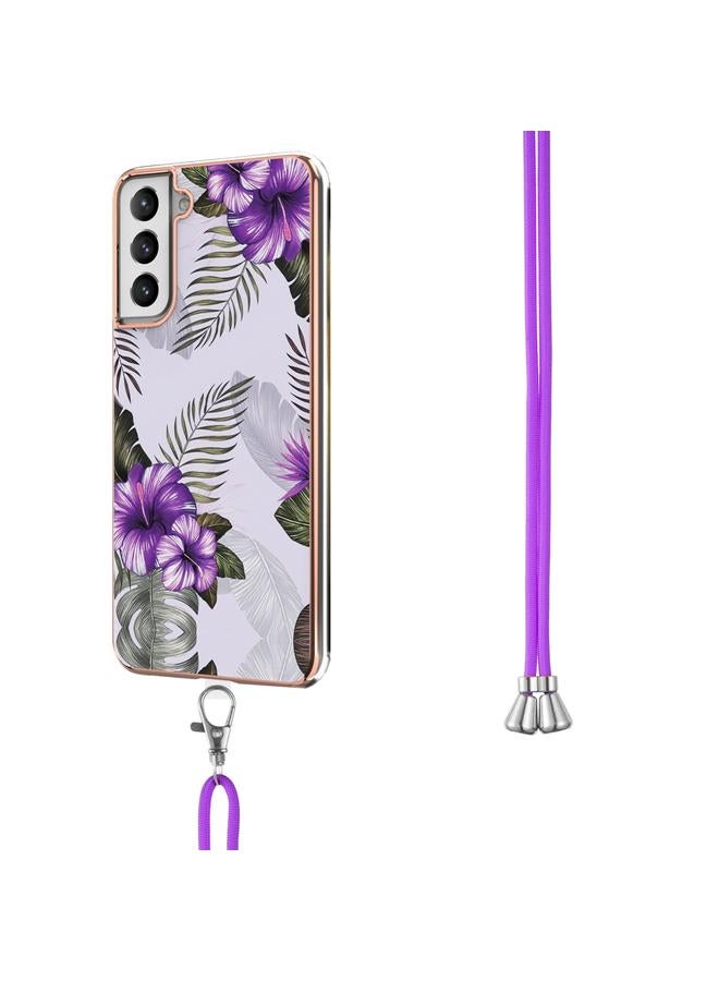 S-TOP Case For Samsung Galaxy S21+ 5G Electroplating Pattern IMD TPU Shockproof Case with Neck Lanyard - Image 3