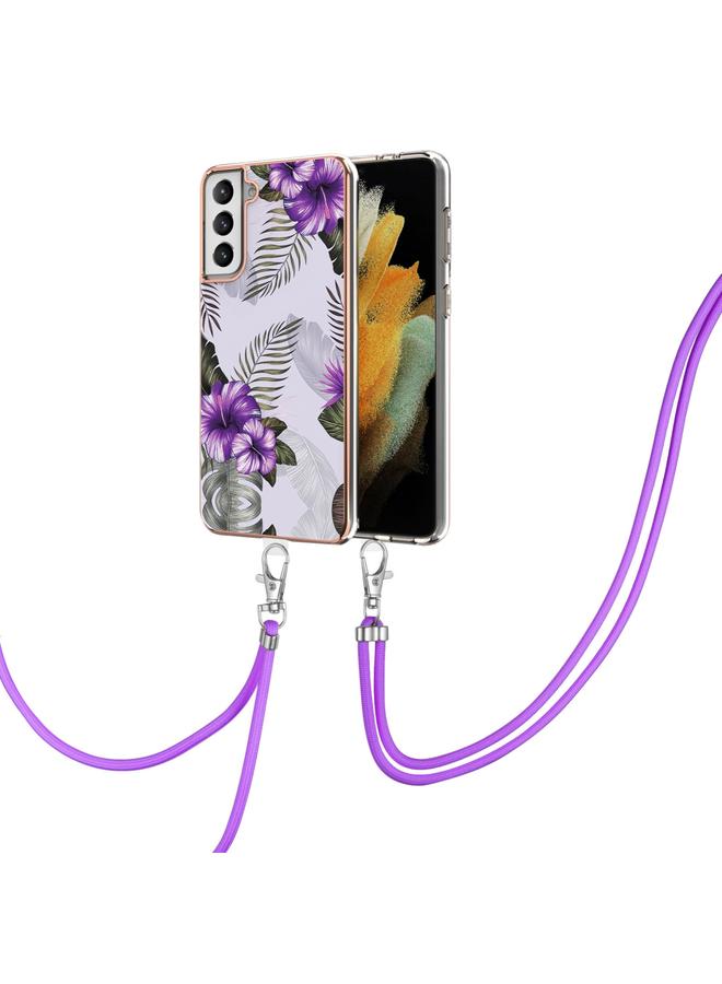 S-TOP Case For Samsung Galaxy S21+ 5G Electroplating Pattern IMD TPU Shockproof Case with Neck Lanyard - Image 2
