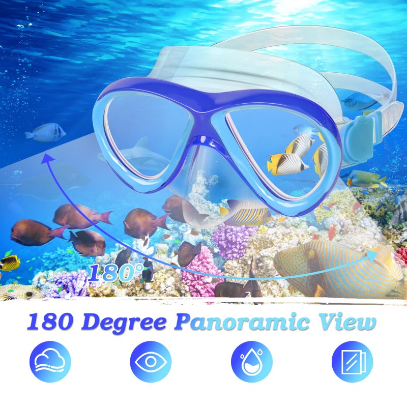 ACQCES Snorkeling Gear for Kids Ages 5-15, 4 in 1 Mask Fins Snorkel Set with HD Tempered Glass Panoramic View Anti-Fog Mask, Dry Top Snorkel, Adjustable Trek Fins, and Mesh Bag, Kids Snorkel Set for Youth - Image 5