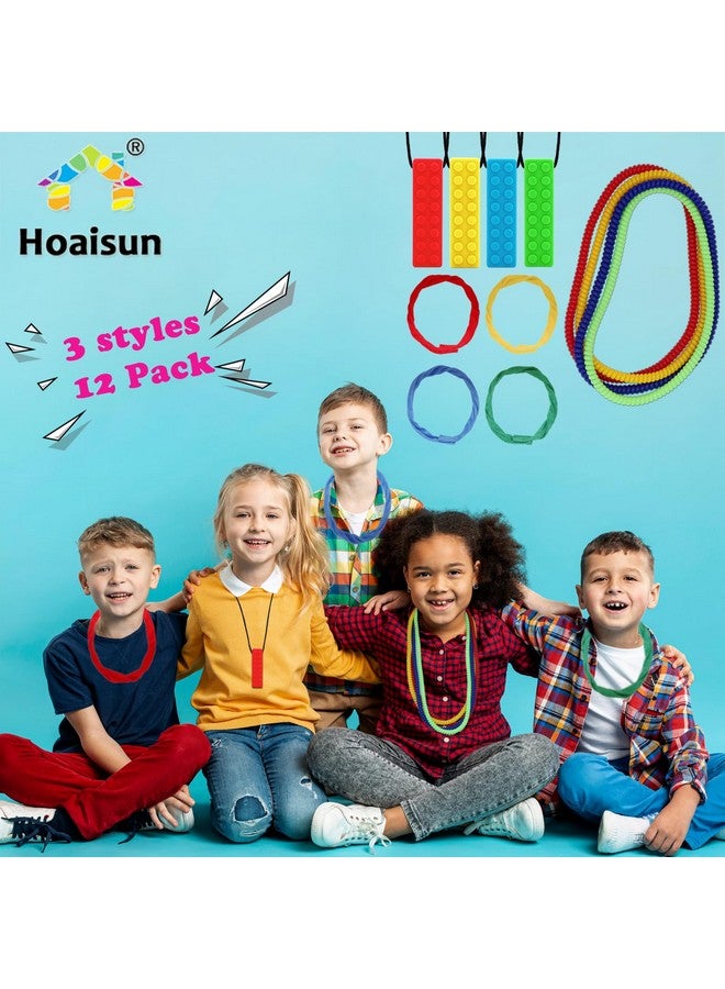 Hoaisun قلائد مضغ حسية 12 حزمة، قلادة مطاطية مضغ حسية للأطفال ذوي التوحد، ADHD، احتياجات العض، التسنين، ألعاب مضغ كتل سيليكون للأولاد والبنات والبالغين لتقليل القلق والتململ - Image 4