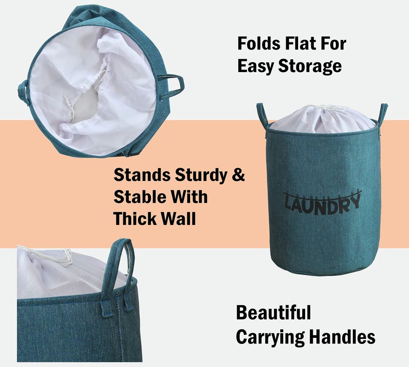Yellow Weaves Laundry Bag/Basket For Dirty Clothes, Storage Bag Collapsible, (63 L,Jute), 40 Centimeters, 50 Centimeters, Blue - Image 2