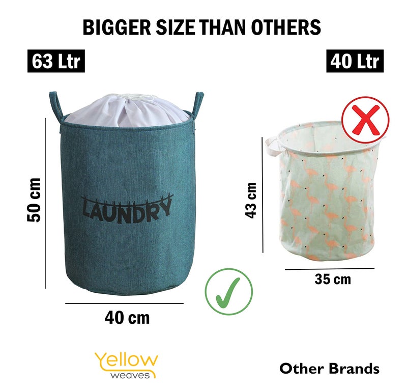 Yellow Weaves Laundry Bag/Basket For Dirty Clothes, Storage Bag Collapsible, (63 L,Jute), 40 Centimeters, 50 Centimeters, Blue - Image 4