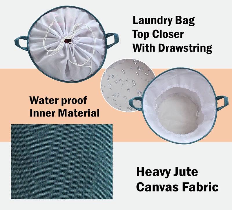 Yellow Weaves Laundry Bag/Basket For Dirty Clothes, Storage Bag Collapsible, (63 L,Jute), 40 Centimeters, 50 Centimeters, Blue - Image 3