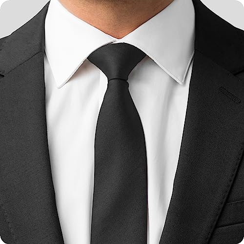 boxed-gifts Umo Lorenzo Mens Zipper Ties Solid Color Pre Tied Polyester Neckties for Men and Women-Black - Image 2