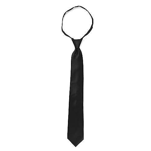 boxed-gifts Umo Lorenzo Mens Zipper Ties Solid Color Pre Tied Polyester Neckties for Men and Women-Black - Image 1