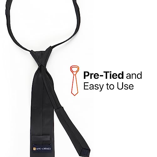 boxed-gifts Umo Lorenzo Mens Zipper Ties Solid Color Pre Tied Polyester Neckties for Men and Women-Black - Image 3