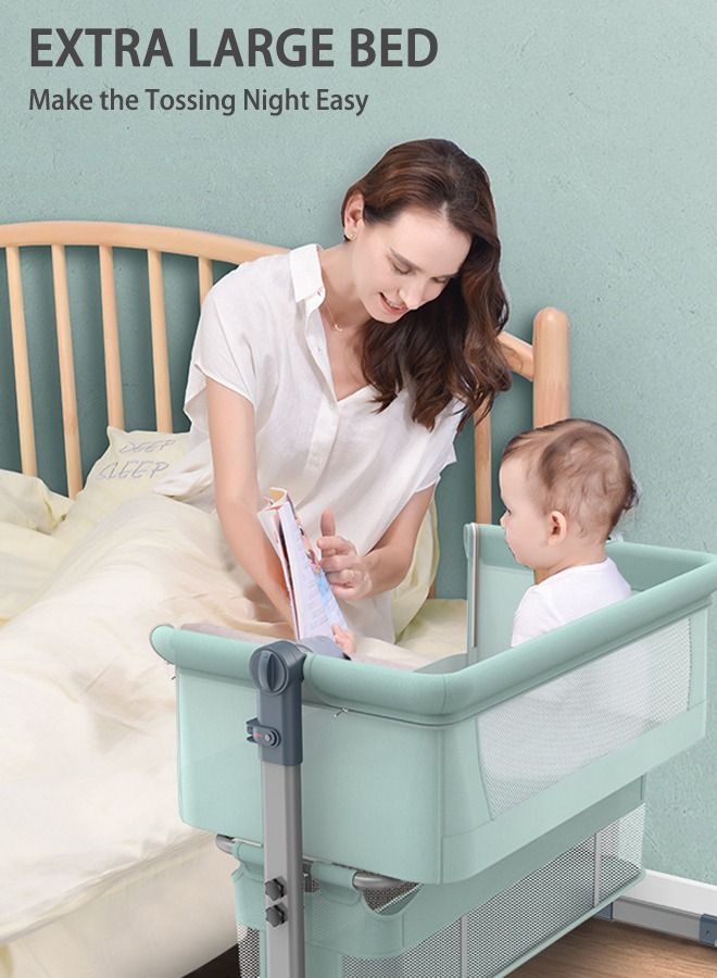Arabest سرير أطفال محمول صغير الحجم، سرير أطفال متنقل قابل للطي مع مراتب وأكياس تغليف، مهد قابل لتعديل الارتفاع لحديثي الولادة، وردي (أزرق) - Image 5
