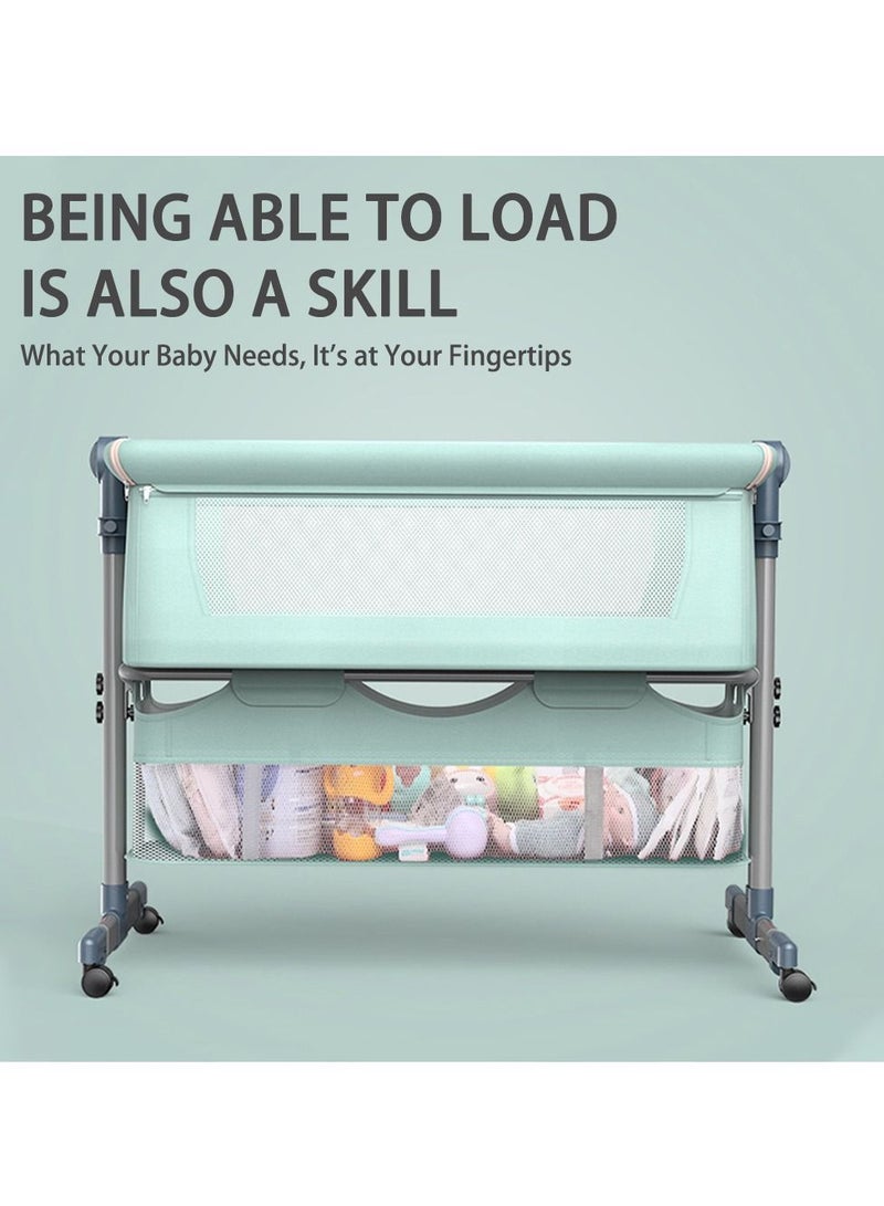 Arabest سرير أطفال محمول صغير الحجم، سرير أطفال متنقل قابل للطي مع مراتب وأكياس تغليف، مهد قابل لتعديل الارتفاع لحديثي الولادة، وردي (أزرق) - Image 3