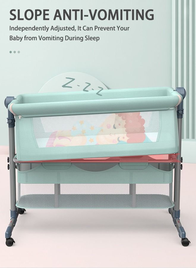 Arabest سرير أطفال محمول صغير الحجم، سرير أطفال متنقل قابل للطي مع مراتب وأكياس تغليف، مهد قابل لتعديل الارتفاع لحديثي الولادة، وردي (أزرق) - Image 4