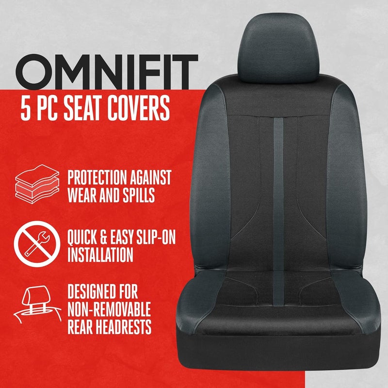 أغطية مقاعد BDK OmniFit للسيارات، مجموعة كاملة بلونين رماديين مع غطاء مقعد منفصل بمظلة، إكسسوارات داخلية، سيارات - Image 2