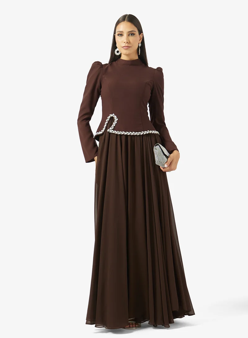 Akadia Fashion  HIGH NECK CRYSTAL WAISTLINE CREPE DRESS for Women | Best Price UAE