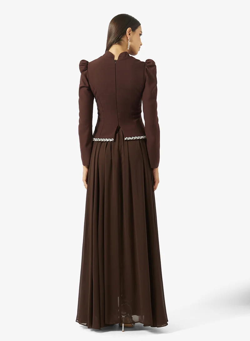 اكاديا فاشن HIGH NECK CRYSTAL WAISTLINE CREPE DRESS