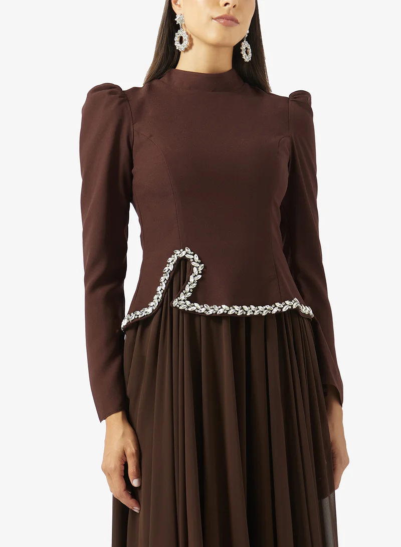 Akadia Fashion  HIGH NECK CRYSTAL WAISTLINE CREPE DRESS for Women | Best Price UAE