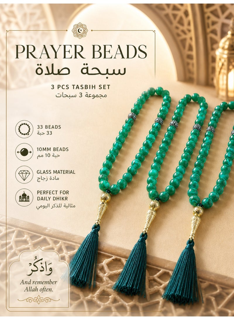general 3 Pcs Tasbih Prayer Beads, 33 Beads 10mm Glass Muslim Misbaha Tasbeeh Islamic Rosary with Tassel for Dhikr, Ramadan Eid Gift - Image 1