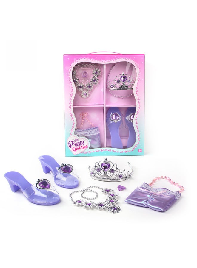 Girl Jewelry Toy Play Home Fashion Crown Necklace Bracelet Makeup Dress Up Backpack Toy Suit-Color:【604-5】  - Image 3