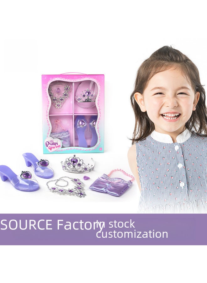 Girl Jewelry Toy Play Home Fashion Crown Necklace Bracelet Makeup Dress Up Backpack Toy Suit-Color:【604-5】  - Image 2