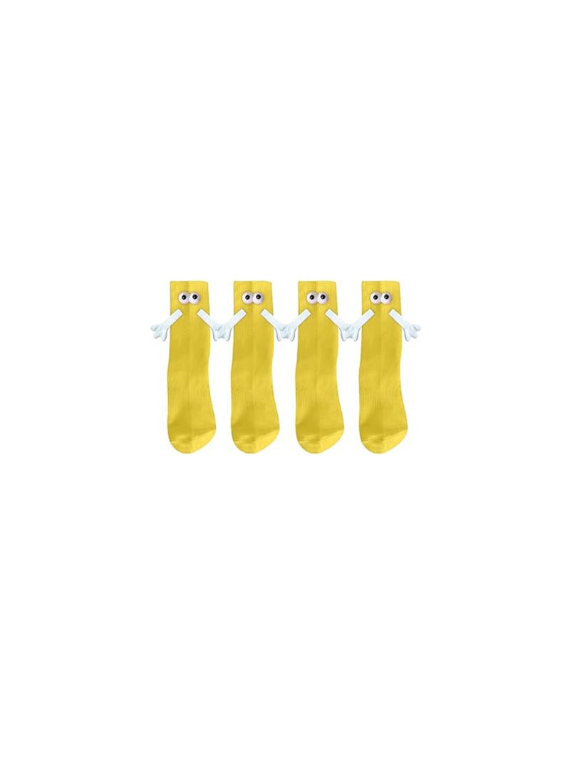2 Pairs Hand Holding Socks, Couple Magnetic Hands Novelty Unisex Socks with Funny Matching Mid-Tube (Yellow) - Image 1