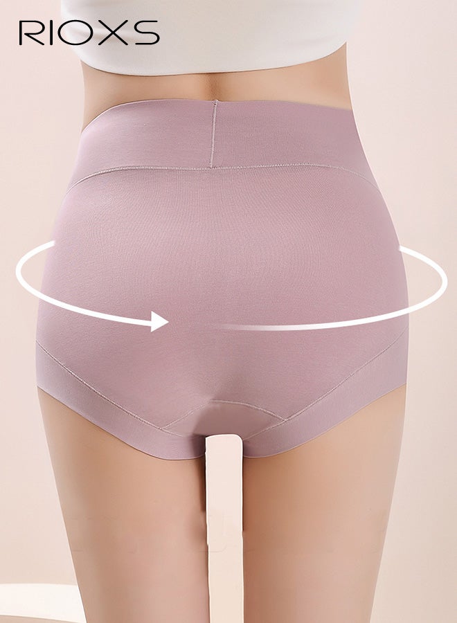 ريوكس مجموعة من 3 قطع ملابس داخلية نسائية عالية الخصر، سراويل داخلية ناعمة وجيدة التهوية بتغطية كاملة، سراويل داخلية مريحة وقابلة للتمدد (مقاس عادي وكبير)، أرجواني + وردي + أسود - Image 5