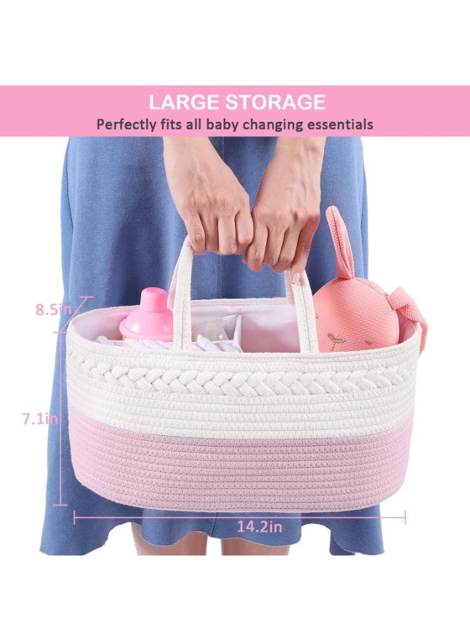 ABenkle Diaper Caddy Organizer - Cotton Rope Nursery Storage Basket for Baby Essentials, Boys & Girls Shower Gift, Changing Table Organizer, Pink - Image 4
