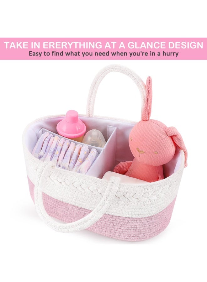 ABenkle Diaper Caddy Organizer - Cotton Rope Nursery Storage Basket for Baby Essentials, Boys & Girls Shower Gift, Changing Table Organizer, Pink - Image 2