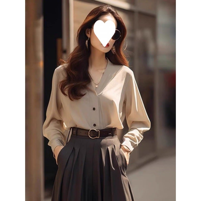 Spring and autumn clothes with a set of fashionable and dignified atmosphere light luxury high sense salt light mature skirt two-piece suit women Shirt