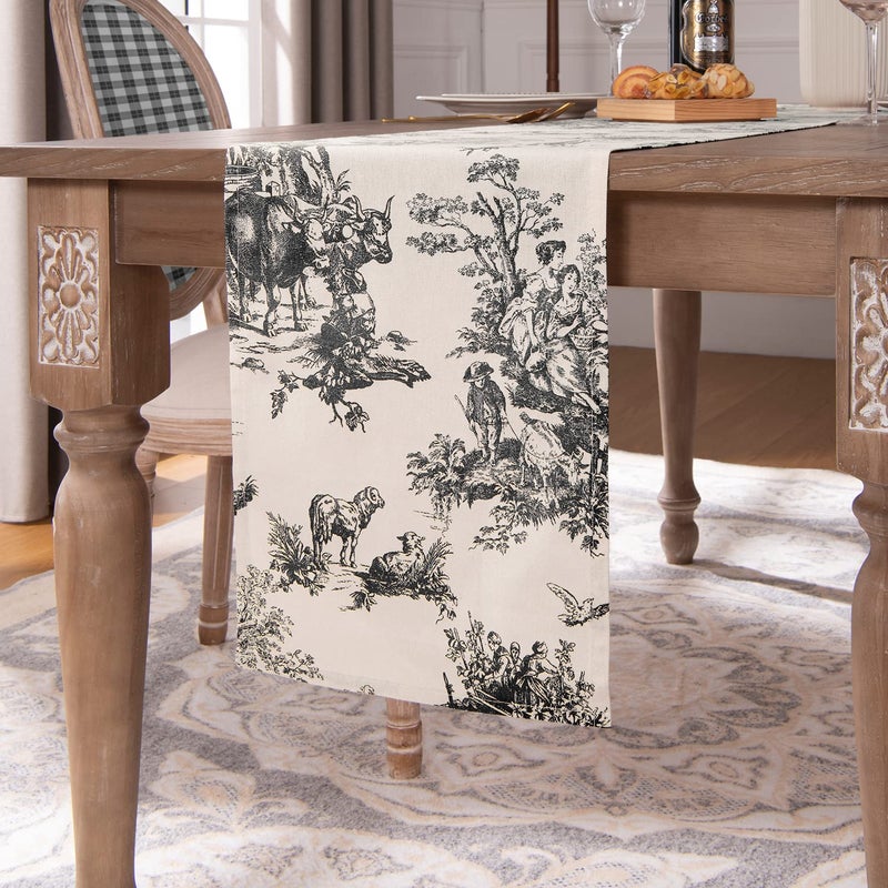 Black and Cream White Farmhouse Table Runner for Kitchen DiningModern Style Decor Toile Pattern Cotton Small Matching Gingham Buffalo Check Plaid Coffee Table Runner for Living Room72 Inches Long