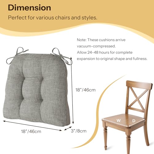 FlyGulls Non Slip Chair Cushions for Dining Chairs Set of 4 Kitchen Chair Cushions 18"x18"x3" Turfted Chair Pads Comfortable and Soft Seat Cushion with Ties, Light Grey - Image 3