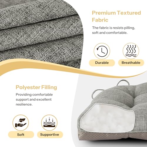 FlyGulls Non Slip Chair Cushions for Dining Chairs Set of 4 Kitchen Chair Cushions 18"x18"x3" Turfted Chair Pads Comfortable and Soft Seat Cushion with Ties, Light Grey - Image 5