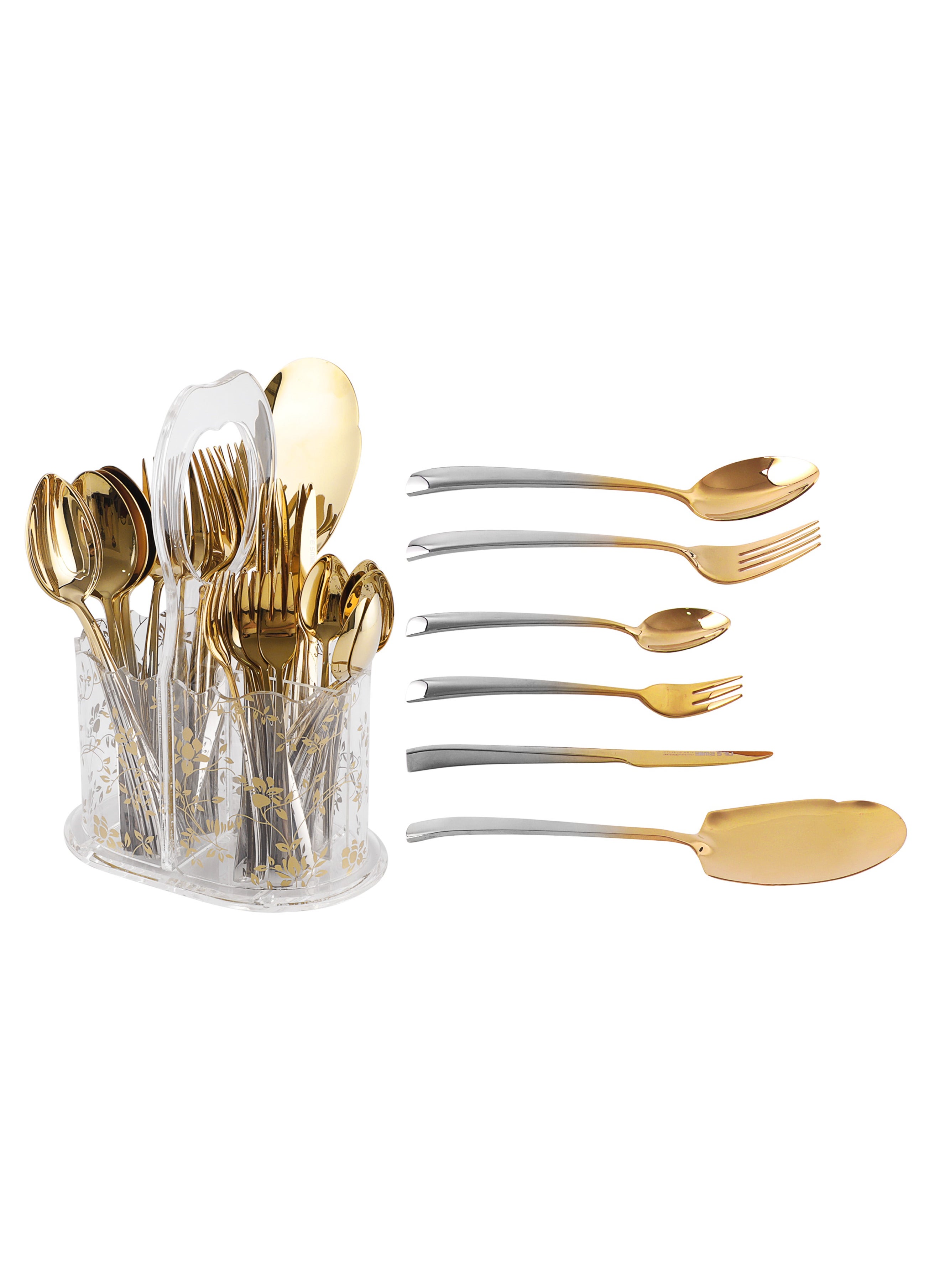 Life Smile LIFE SMILE Cutlery Set, 18/10 Pure Stainless Steel Flatware Set with Stand, Rust Proof & Fade Proof Dinnerware Set (GOLD GRADIENT, 63 Pieces) 