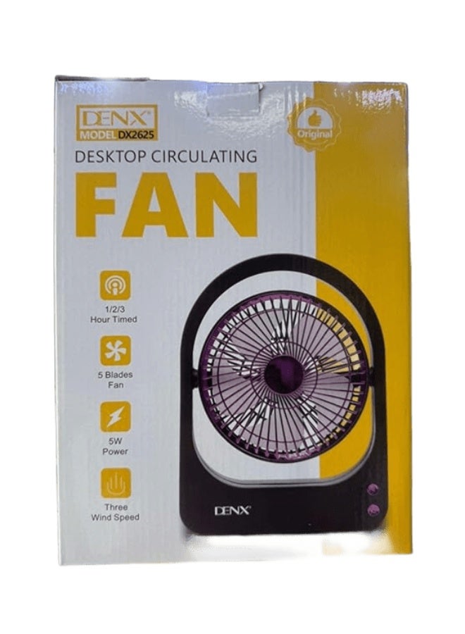 DENX DX2625 Desktop Circulating Fan, 5W, 5 Blades, 3 Wind Speeds, 1-3 Hour Timer - Image 1