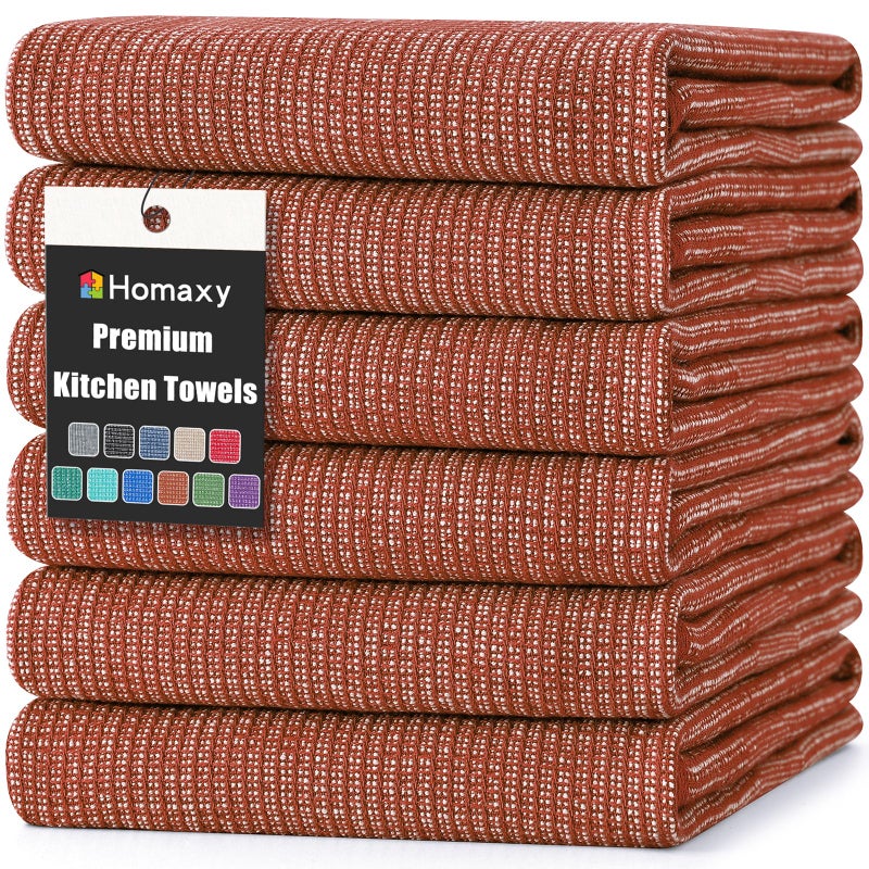 Homaxy Premium Kitchen Towels(18â€x 28â€, 6 Pack), Large Cotton Kitchen Hand Towels, Flat and Terry Dish Towels, 380 GSM Highly Absorbent Tea Towel Set with Hanging Loop, Rust - Image 1