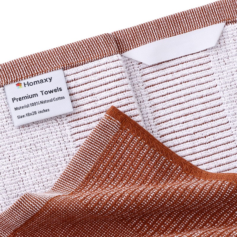 Homaxy Premium Kitchen Towels(18â€x 28â€, 6 Pack), Large Cotton Kitchen Hand Towels, Flat and Terry Dish Towels, 380 GSM Highly Absorbent Tea Towel Set with Hanging Loop, Rust - Image 2