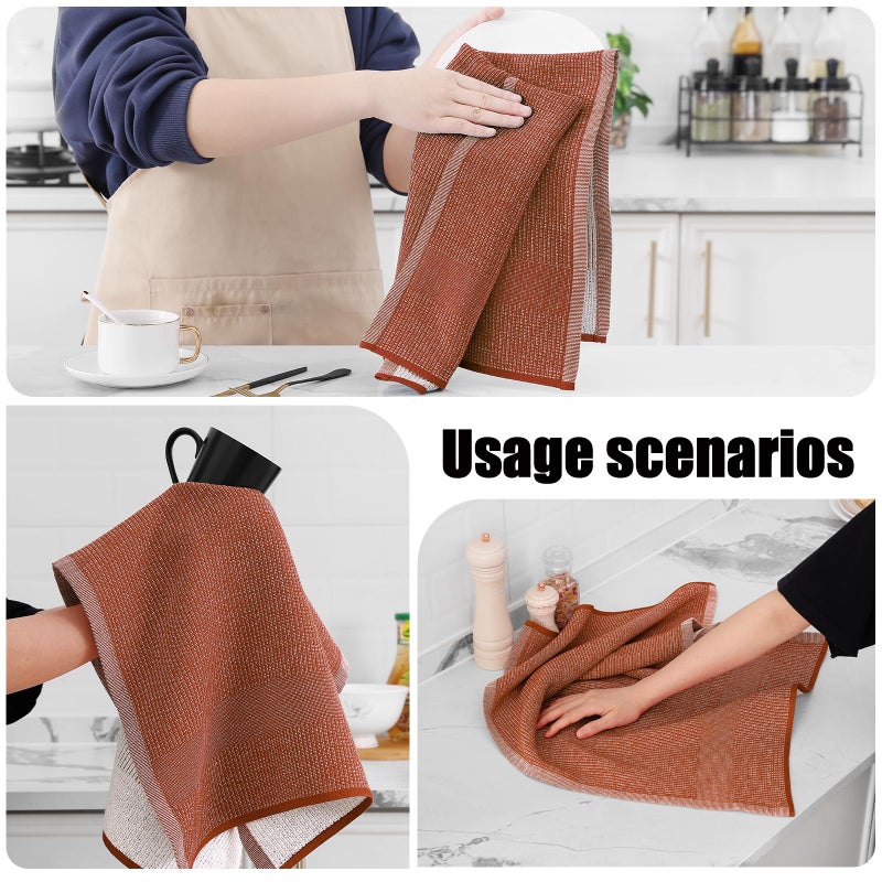 Homaxy Premium Kitchen Towels(18â€x 28â€, 6 Pack), Large Cotton Kitchen Hand Towels, Flat and Terry Dish Towels, 380 GSM Highly Absorbent Tea Towel Set with Hanging Loop, Rust - Image 4
