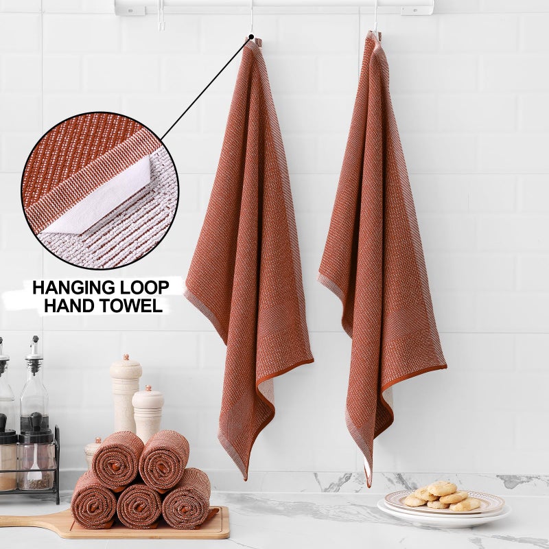 Homaxy Premium Kitchen Towels(18â€x 28â€, 6 Pack), Large Cotton Kitchen Hand Towels, Flat and Terry Dish Towels, 380 GSM Highly Absorbent Tea Towel Set with Hanging Loop, Rust - Image 3