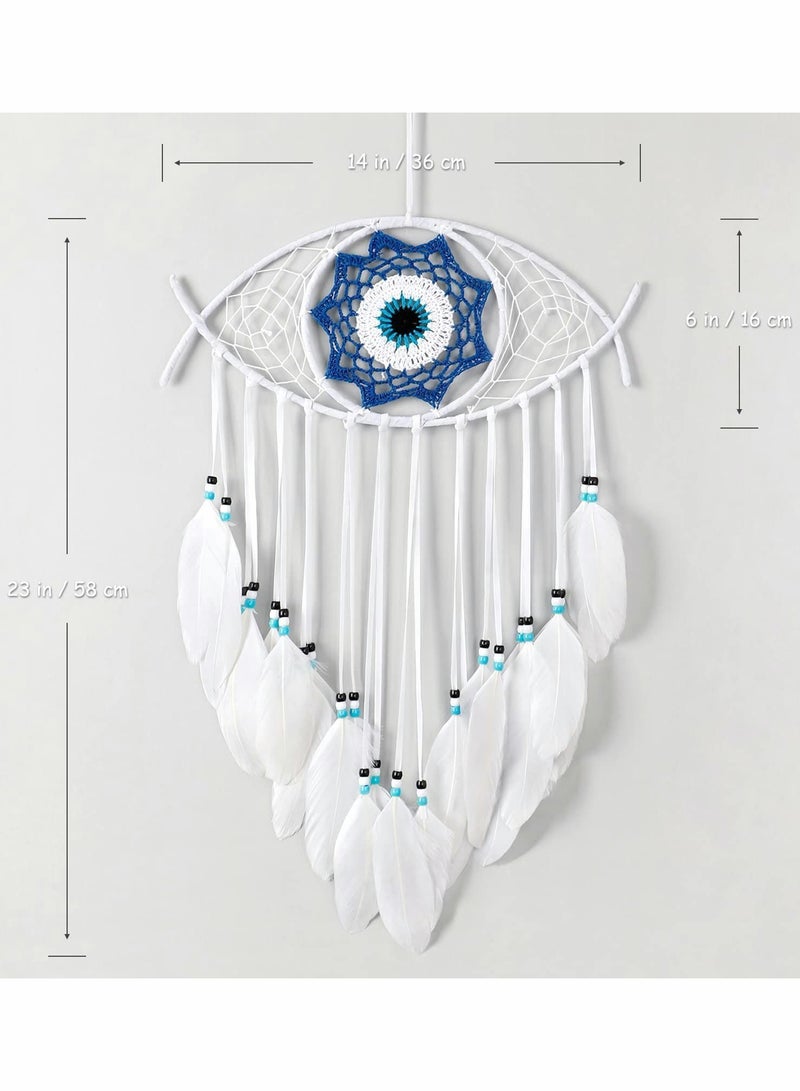 Y&D Evil Eye Dream Catcher, Handmade Macrame Wall Hanging for Boho Room House Decor - Image 4