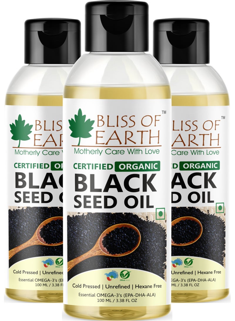 Bliss of Earth Black Seed Oil 3X100ml, Cold Pressed & Hexane Free, 100% Pure & Natural Nigella Oil - Image 1