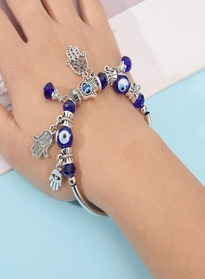 VIEN® Blue Beads Evil Eyes Bracelet Hamsa Hand of Fatima Lucky Charm Bracelet - Image 5