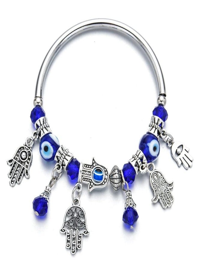 VIEN® Blue Beads Evil Eyes Bracelet Hamsa Hand of Fatima Lucky Charm Bracelet - Image 1