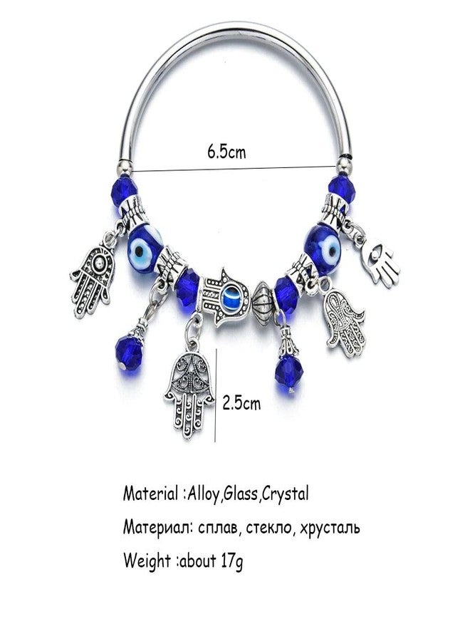 VIEN® Blue Beads Evil Eyes Bracelet Hamsa Hand of Fatima Lucky Charm Bracelet - Image 3