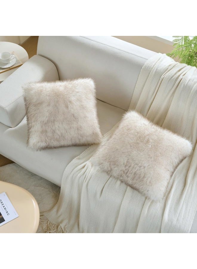 FUTEI Coffee White Decorative Throw Pillow Covers 18x18 Inch Set of 2,Soft Fluffy Faux Fox Fur Textured Cushion Case,Modern Home Decor for Couch Living Room - Image 5