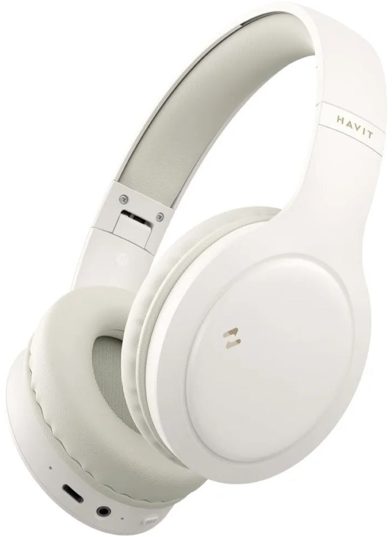 Over-Ear Wireless Headset, Bluetooth Headphone, 40mm Dynamic Drivers for Powerful Bass, Stereo Sound Quality, Foldable Design, 22-Hours Battery Life, and Aux Wired Option for Versatile Listening and Extended Audio Experience- Beige