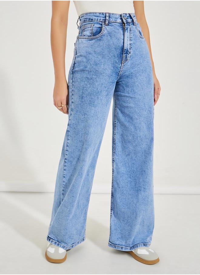 High Rise Light Wash Wide Leg Jeans