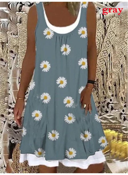 Generic - 1 x 5 pcs Elegant Casual Womens Clothing Spring 2021 Round Neck A- line Dress Sleeveless Vest Style Skirt Navy blue - Image 1