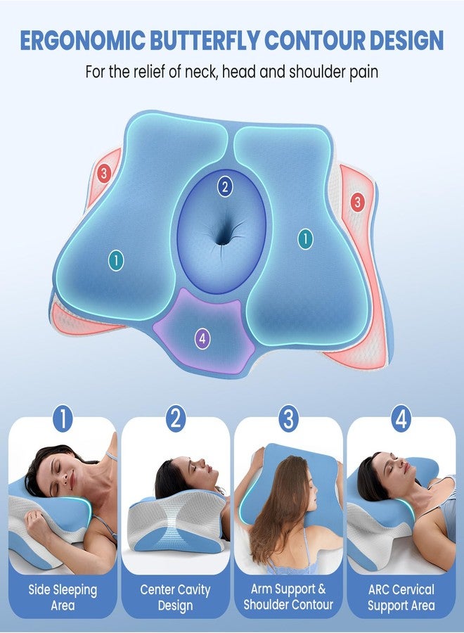 JINXIA Cervical Neck Pillow for Sleeping, Odorless Memory Foam Pillows & Cooling Cover, Ergonomic Orthopedic Neck Support Pillow for Side Back Stomach Sleepers, Neck and Shoulder Pain Relief, Blue - Image 2