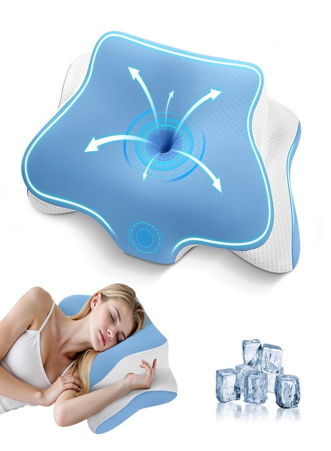 JINXIA Cervical Neck Pillow for Sleeping, Odorless Memory Foam Pillows & Cooling Cover, Ergonomic Orthopedic Neck Support Pillow for Side Back Stomach Sleepers, Neck and Shoulder Pain Relief, Blue - Image 1