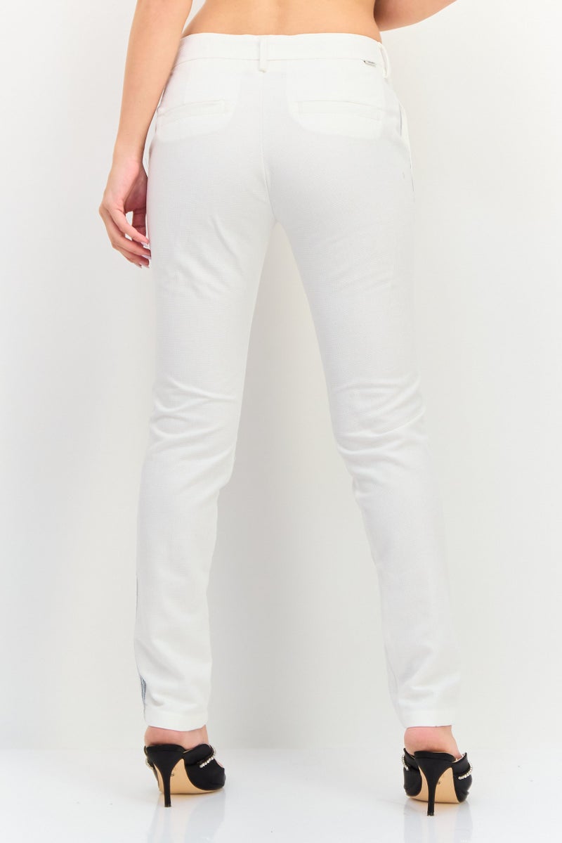 Reiko Women Cigarette Fit Grid Pattern Straight Leg Pants, White - Image 3